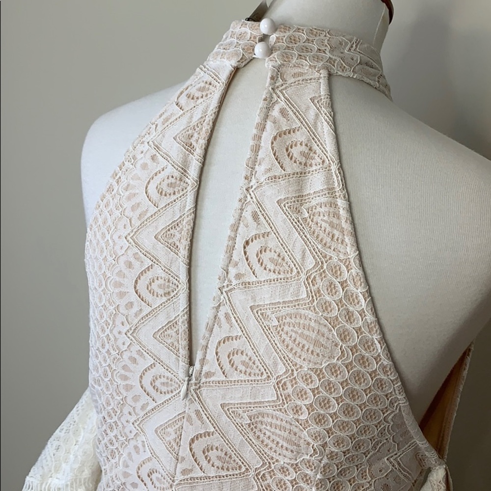 BLITHE White Lace Cold Shoulder Plunge Dress L - Picture 6 of 9